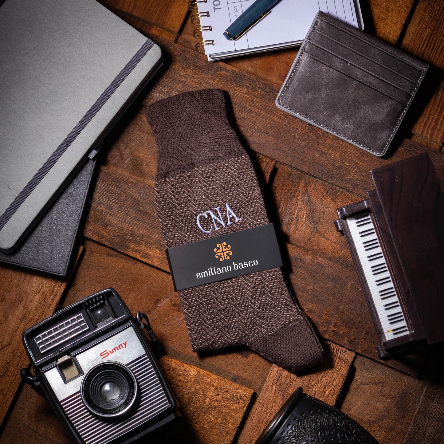Brown Herringbone Dress Socks