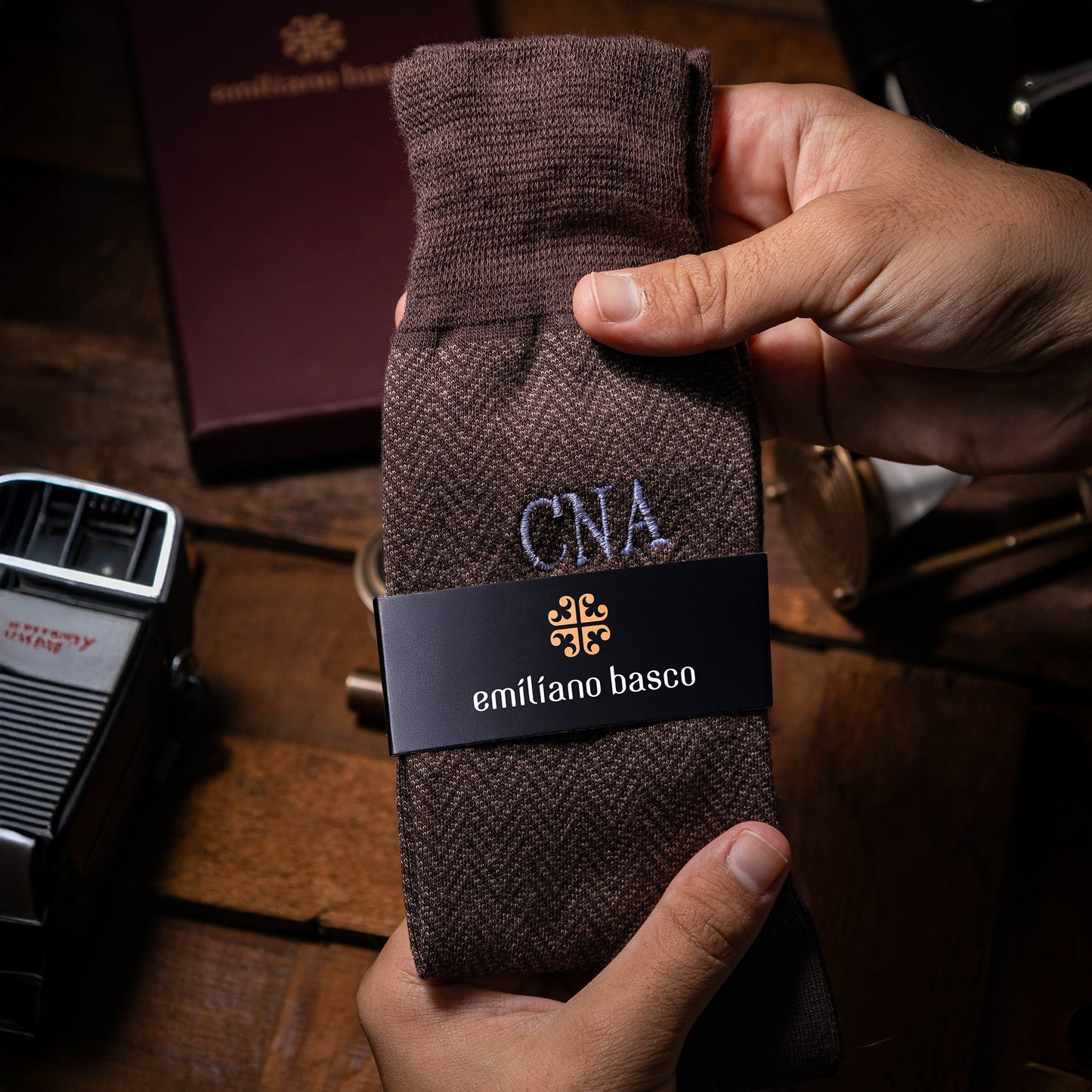 Brown Herringbone Dress Socks