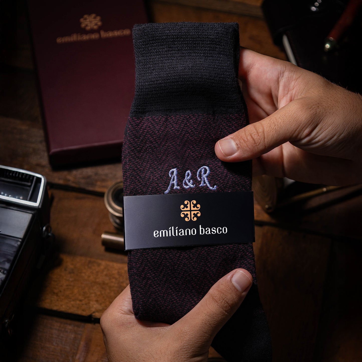 Burgundy Herringbone Dress Socks