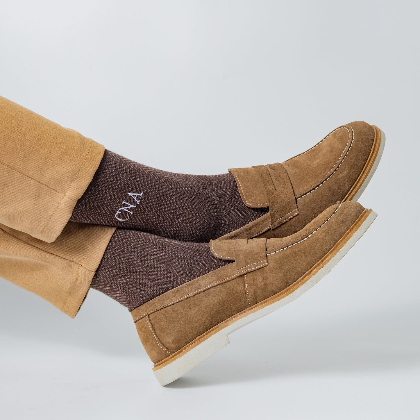 Brown Herringbone Dress Socks