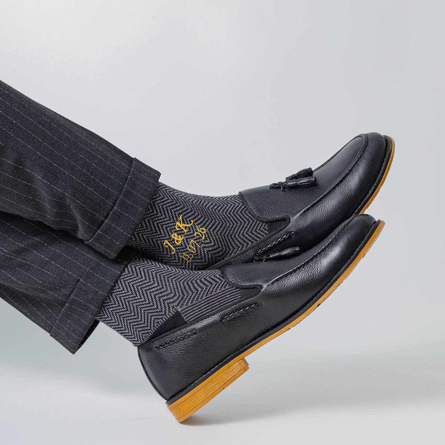 Black Herringbone Dress Socks