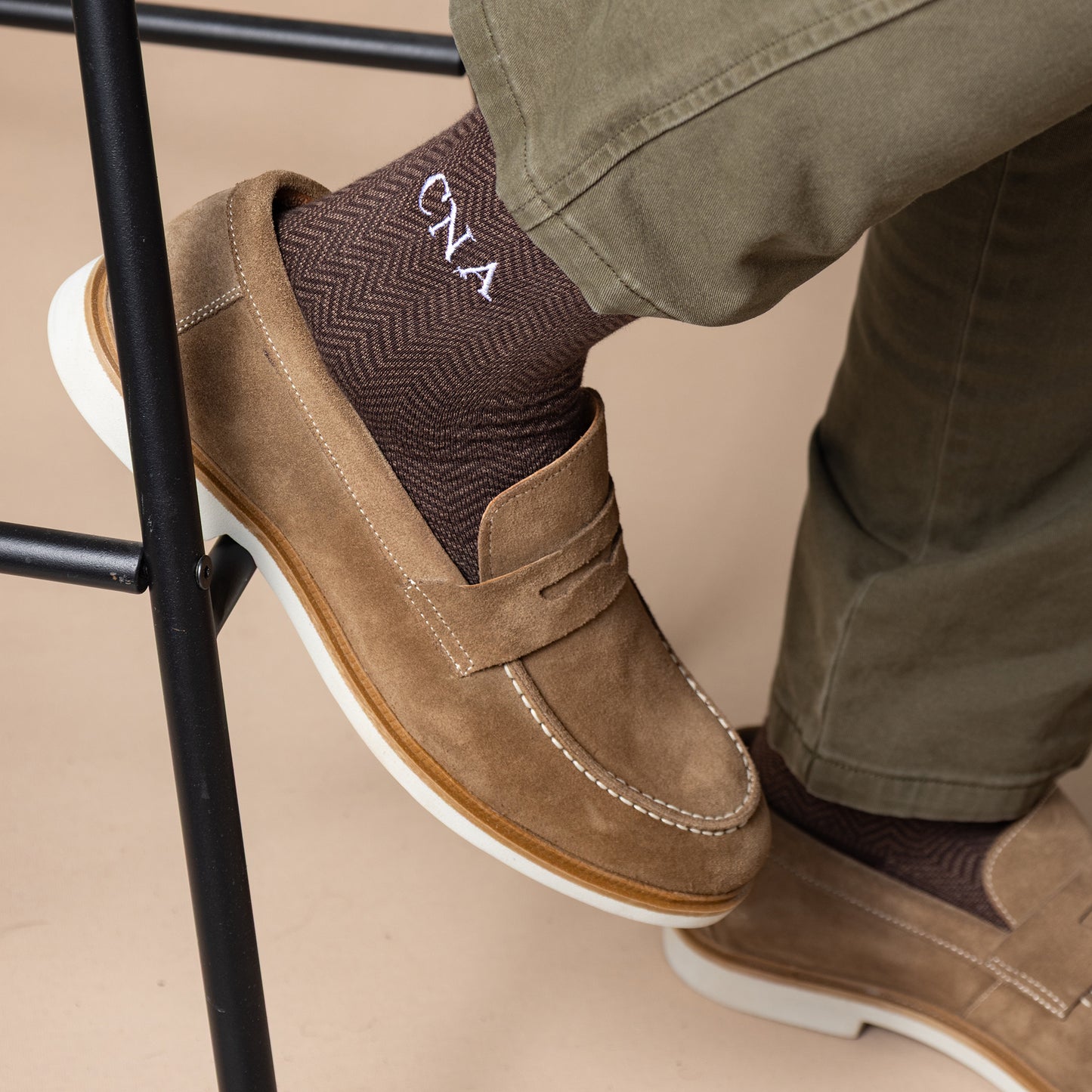Brown Herringbone Dress Socks
