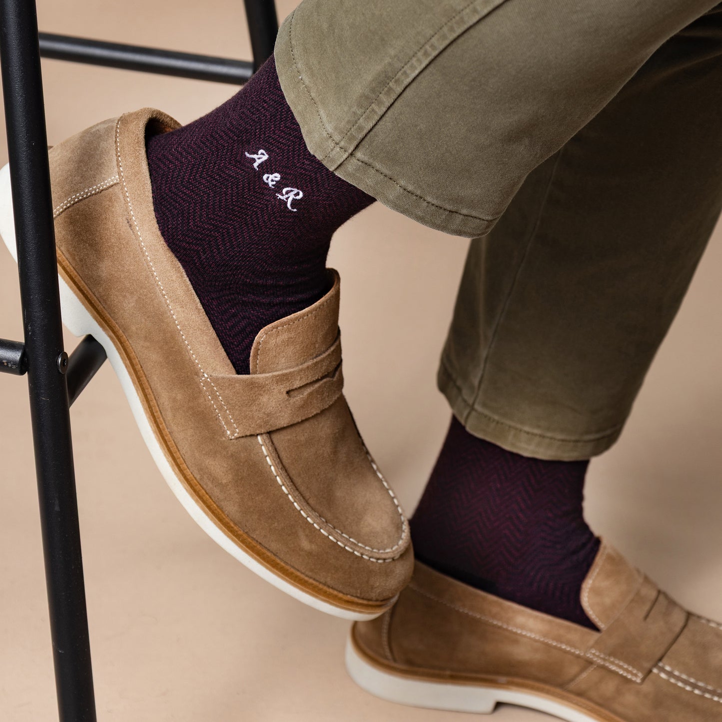 Burgundy Herringbone Dress Socks