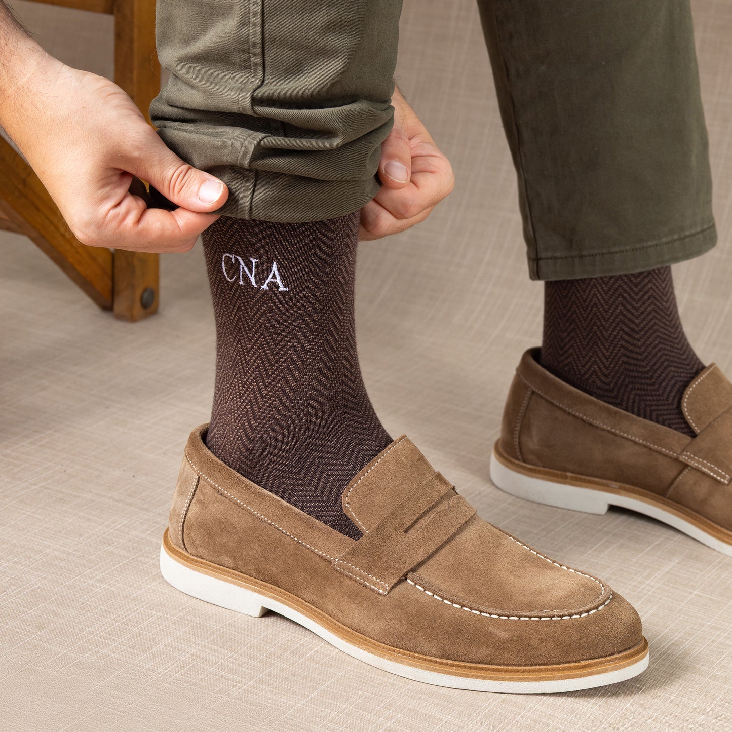 Brown Herringbone Dress Socks