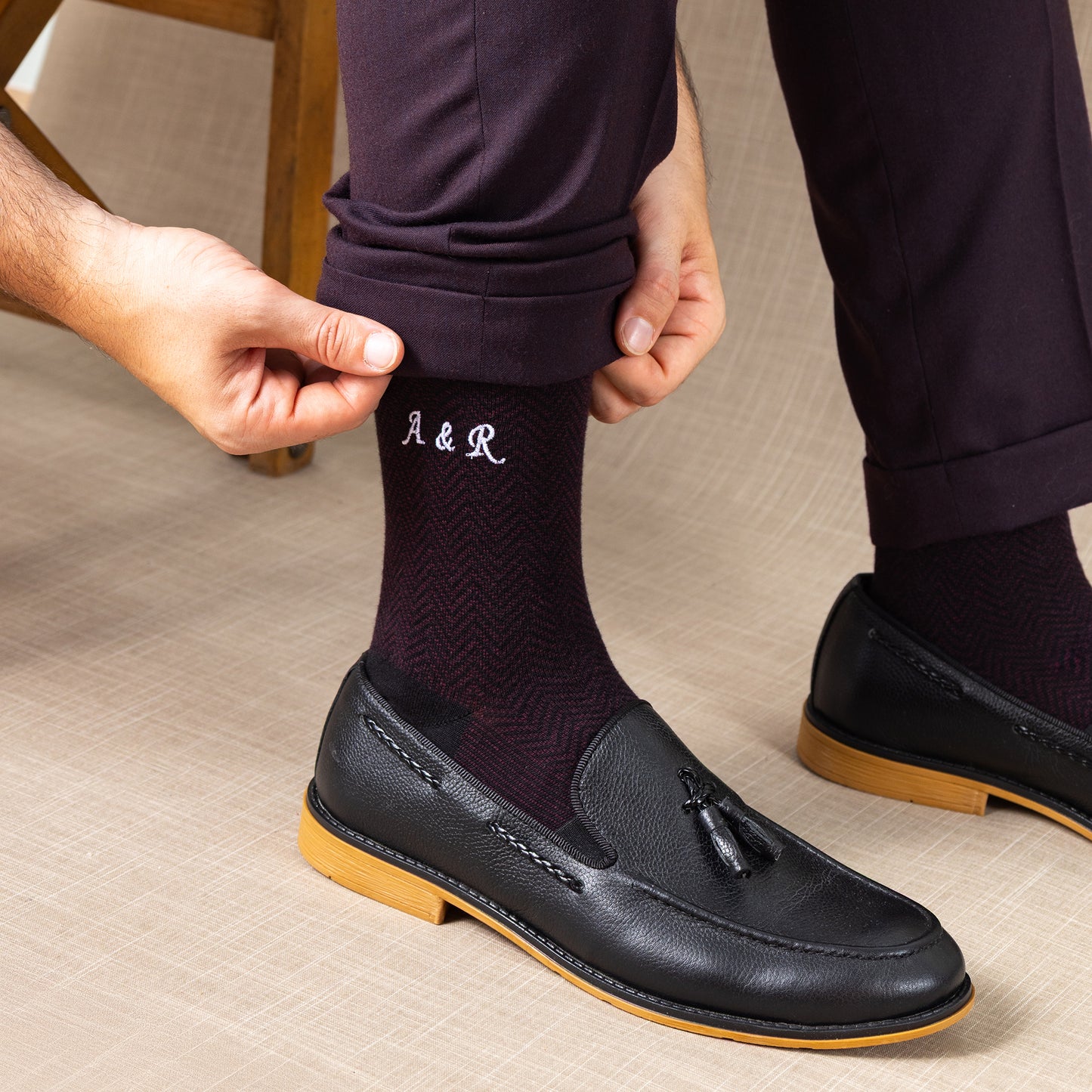 Burgundy Herringbone Dress Socks