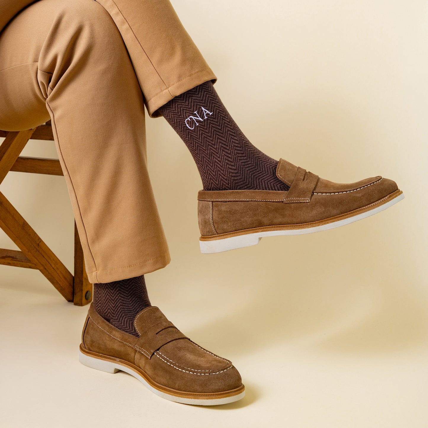 Brown Herringbone Dress Socks