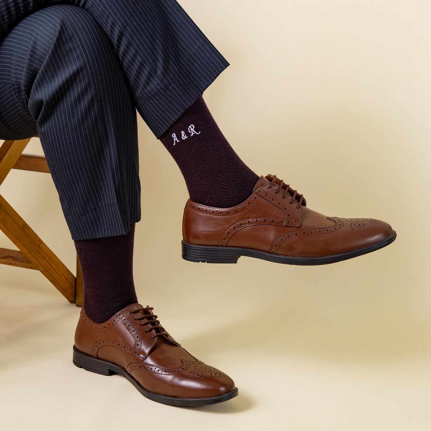 Burgundy Herringbone Dress Socks