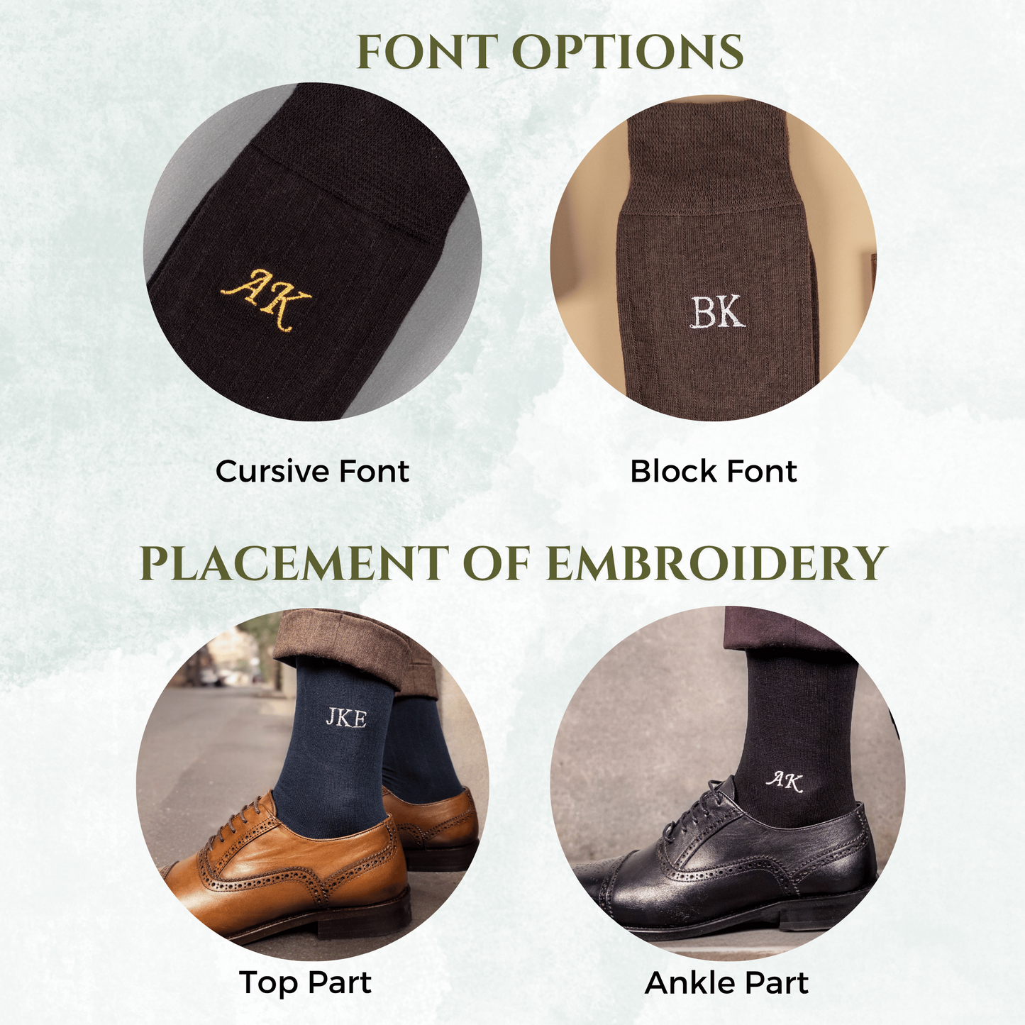 Font options for personalized embroidered socks