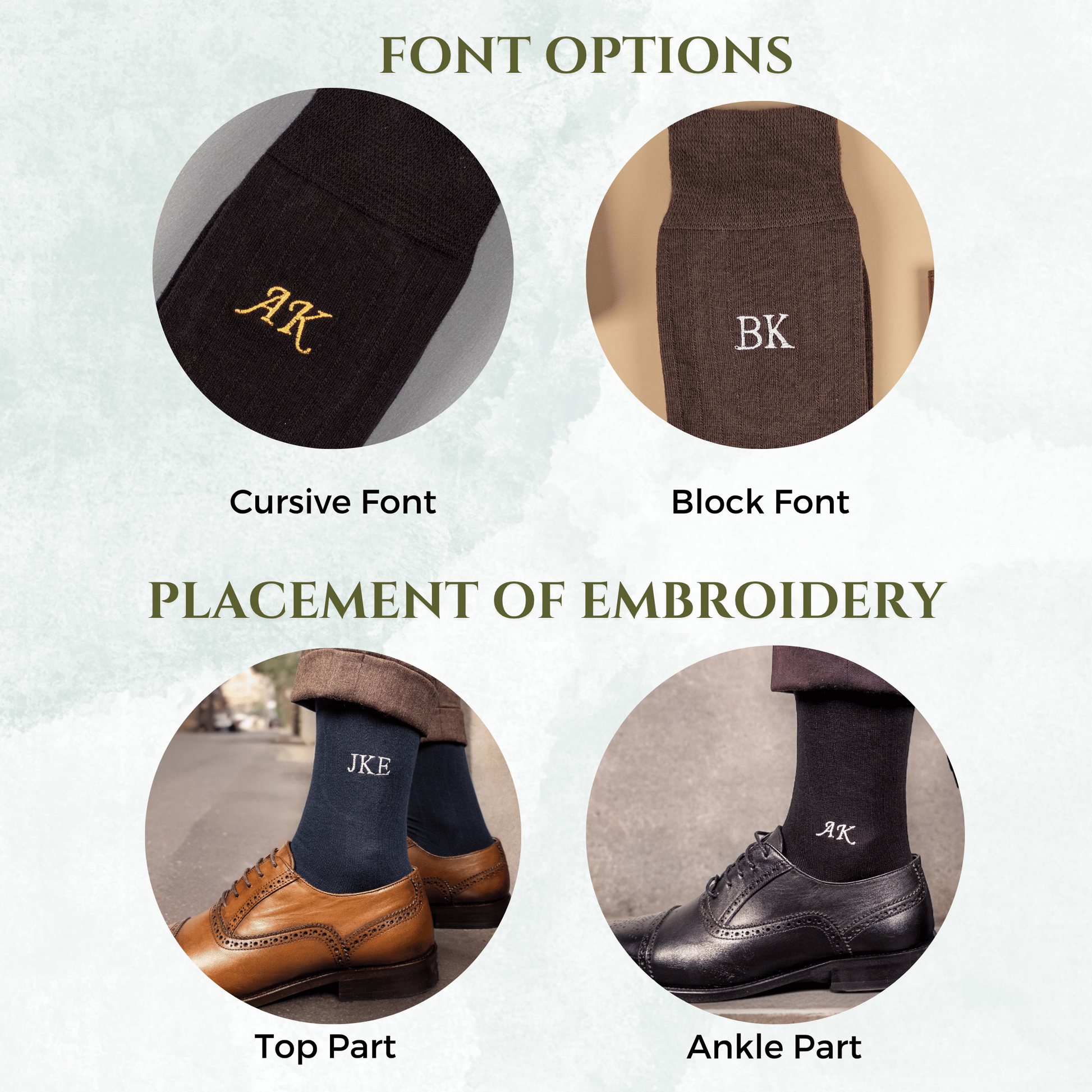 Font options for personalized embroidered socks