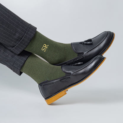 Green Herringbone Dress Socks
