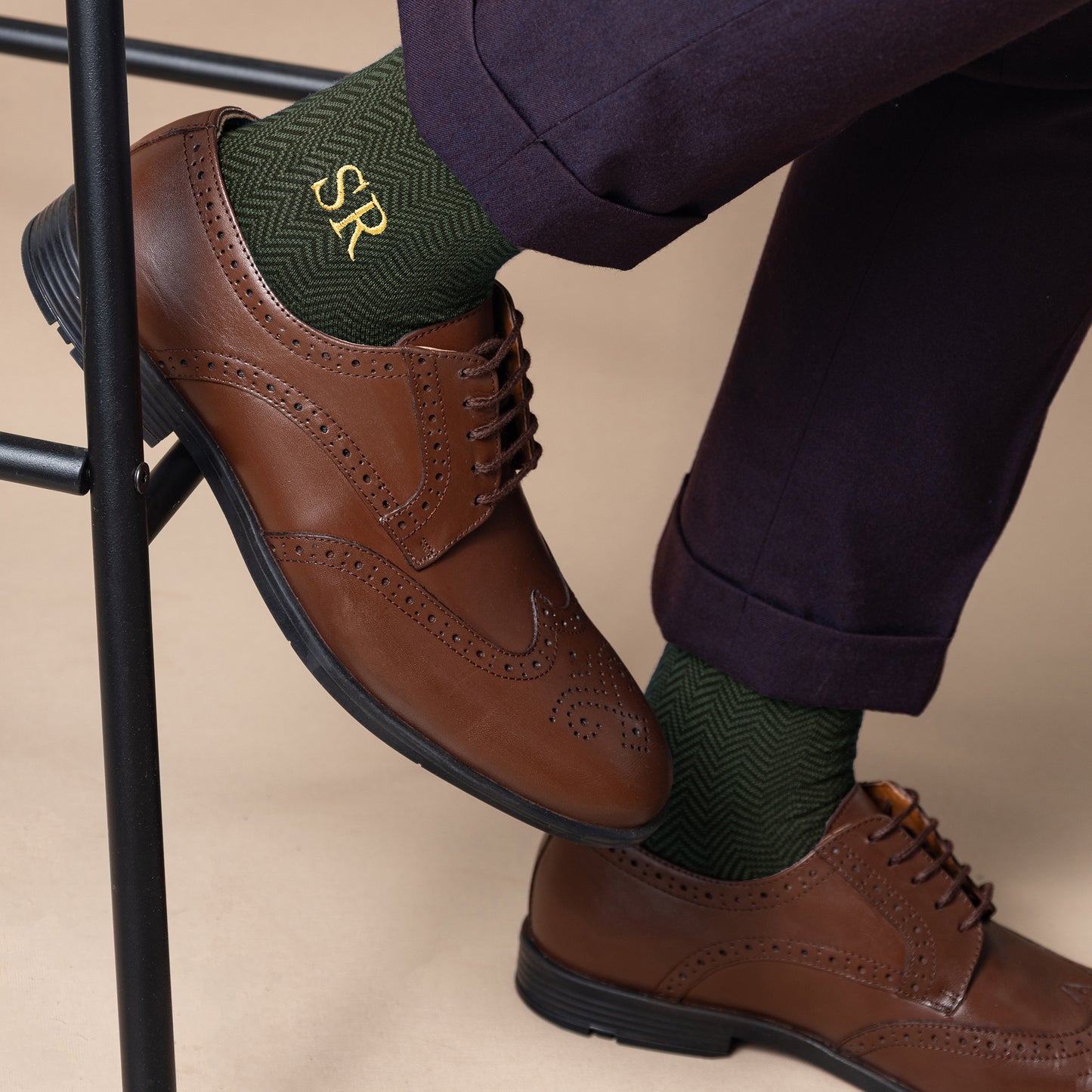 Green Herringbone Dress Socks