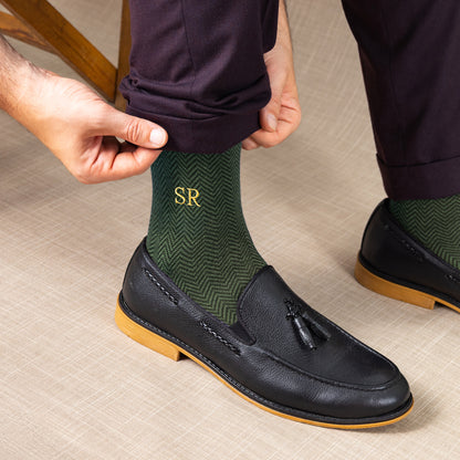 Green Herringbone Dress Socks