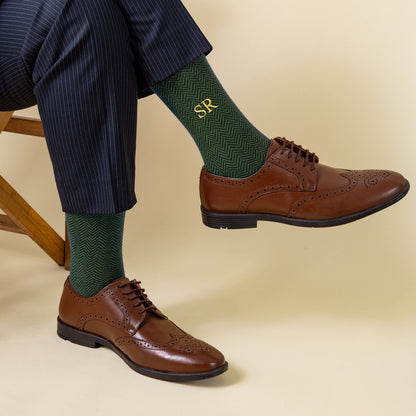 Green Herringbone Dress Socks