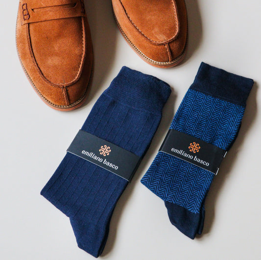 Supima Cotton Navy Ribbed Dress Socks