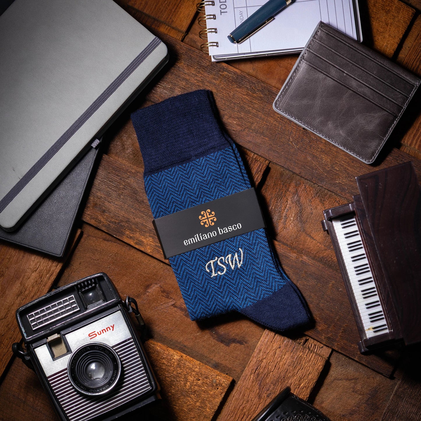 Navy Herringbone Dress Socks