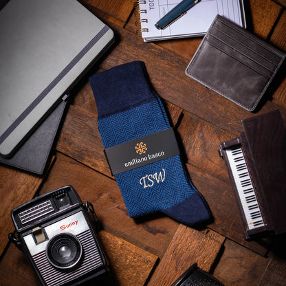 Navy Herringbone Dress Socks