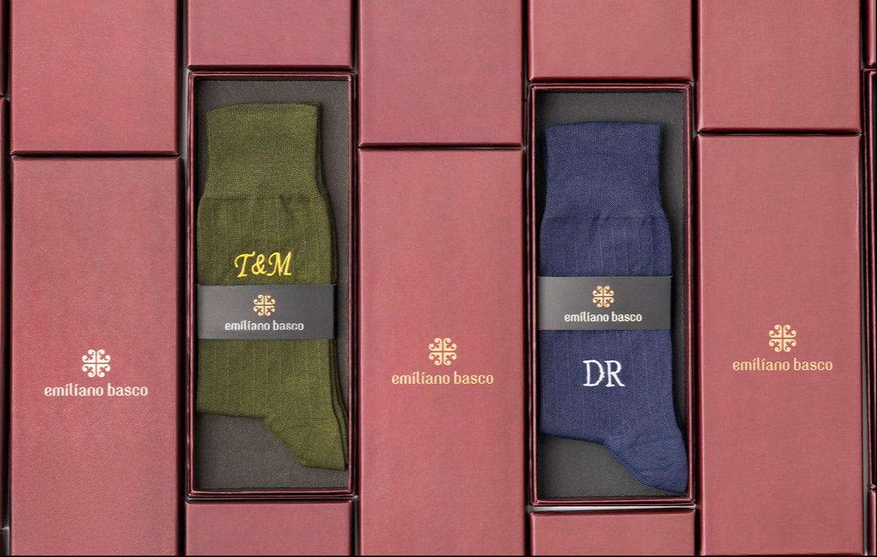 Emiliano Basco's unique gift box with personalized dress socks