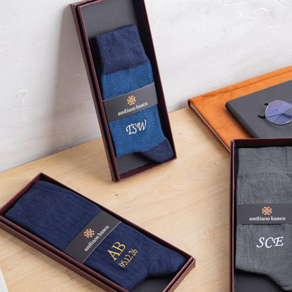 Navy Herringbone Dress Socks