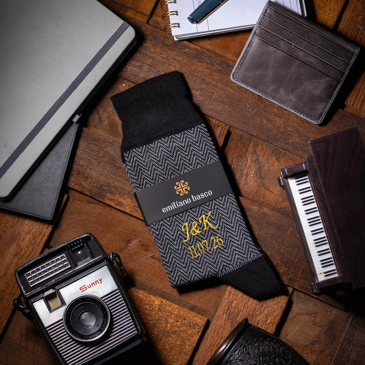 Black herringbone pattern bamboo dress socks