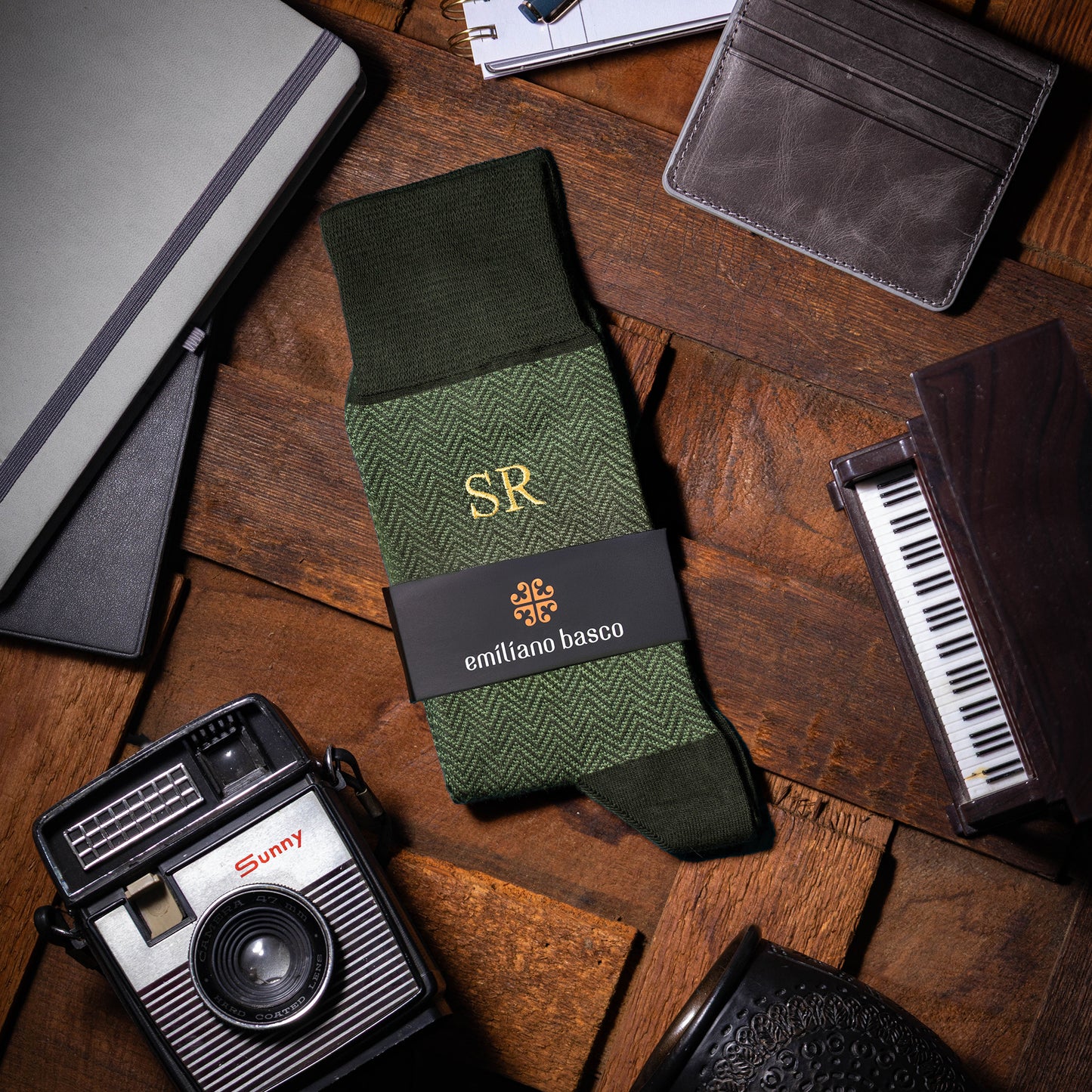Green Herringbone Dress Socks