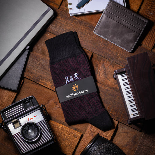 Burgundy Herringbone Dress Socks
