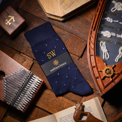Navy Polka Dot Egyptian Cotton Dress Socks