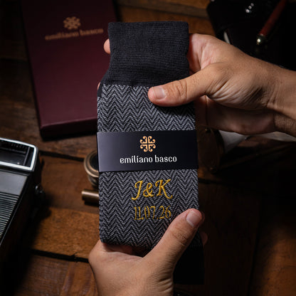 Black Herringbone Dress Socks