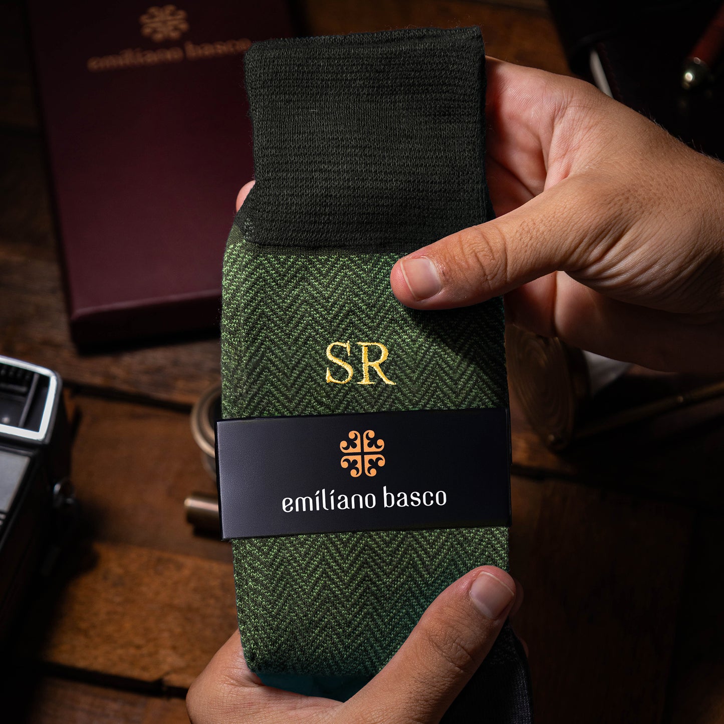 Green Herringbone Dress Socks