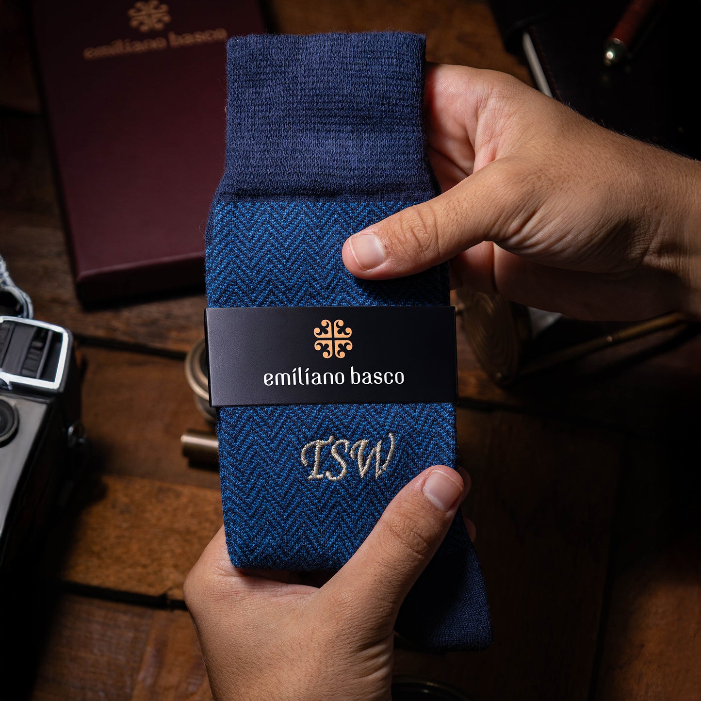 Navy Herringbone Dress Socks