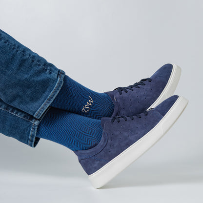 Navy Herringbone Dress Socks