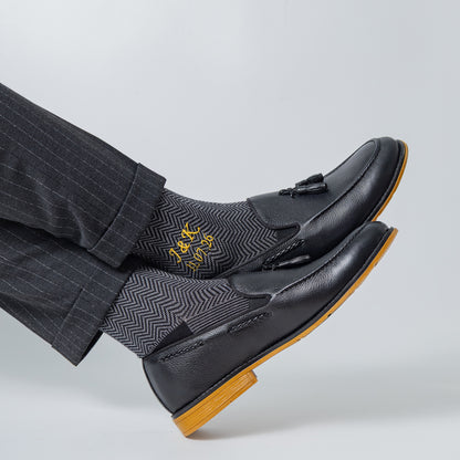 Black Herringbone Dress Socks