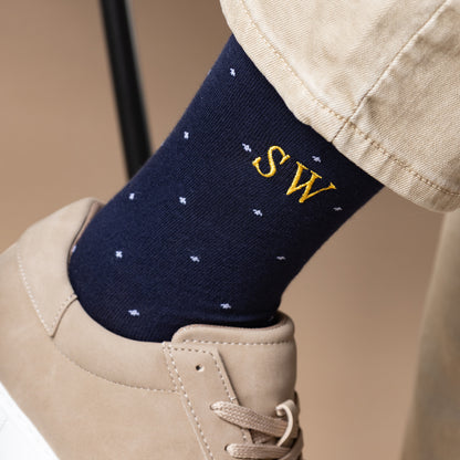 Navy Polka Dot Egyptian Cotton Dress Socks