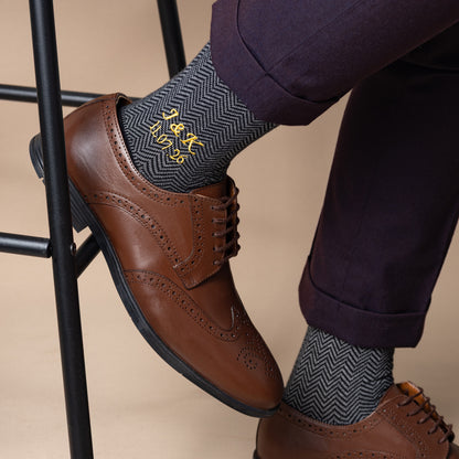 Black Herringbone Dress Socks