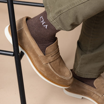 Brown Herringbone Dress Socks
