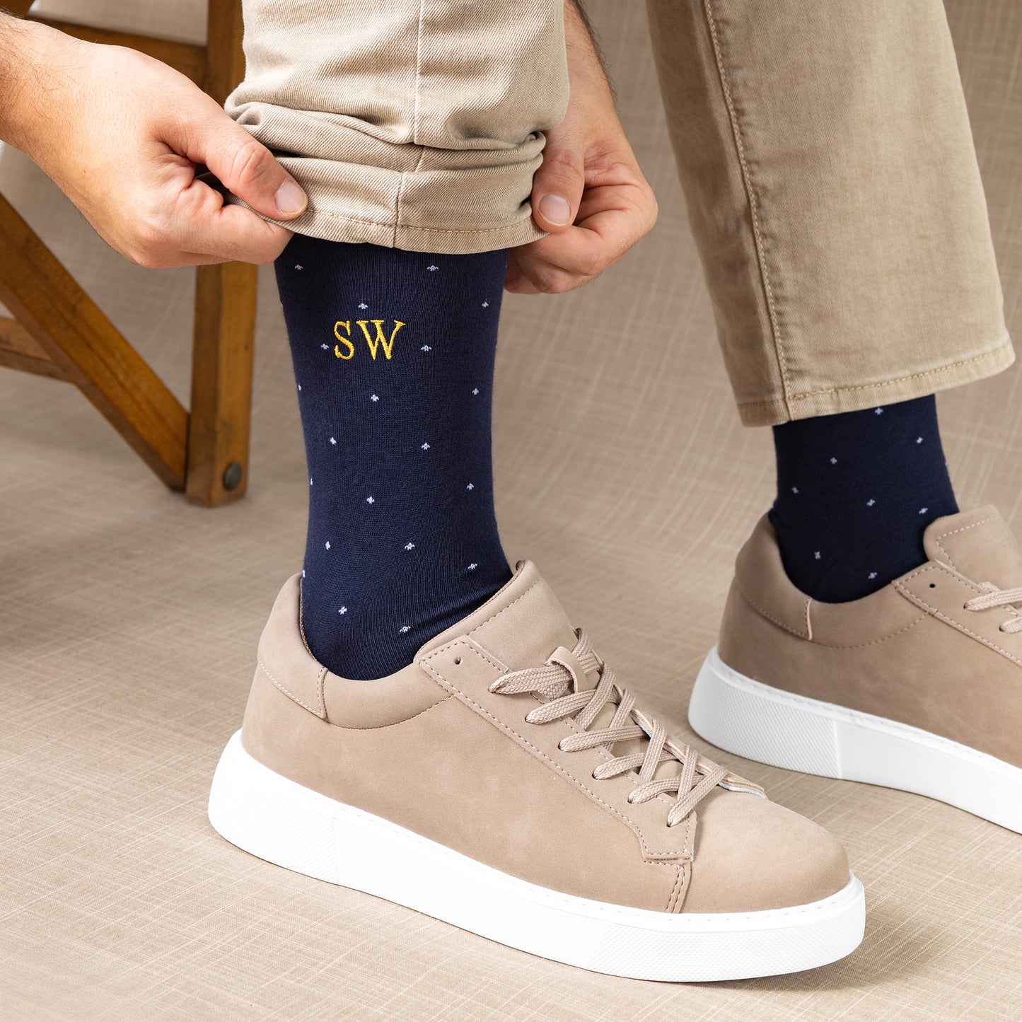 Navy Polka Dot Egyptian Cotton Dress Socks