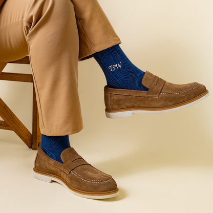 Brown Herringbone Dress Socks