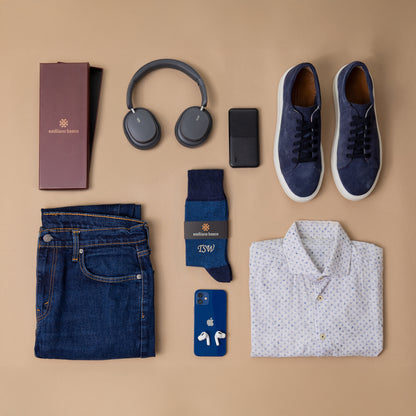 Navy Herringbone Dress Socks