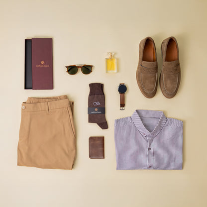 Brown Herringbone Dress Socks