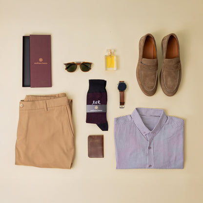 Burgundy Herringbone Dress Socks